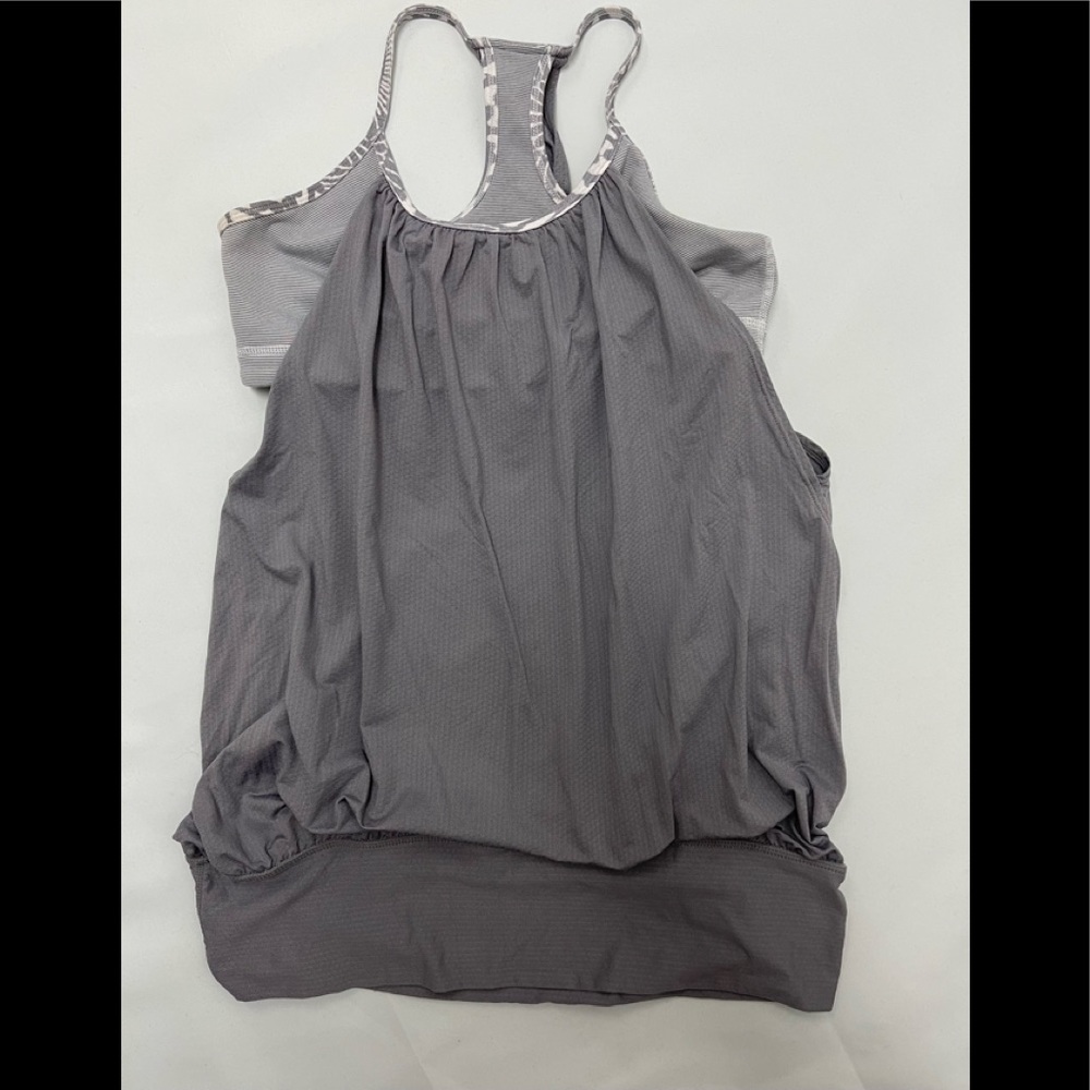 LULULEMON NO LIMITS TANK striped bra blousy tank wide band bottom GRAY SZ 8